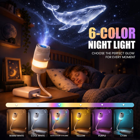 2-in-1 Galaxy Projector Night Light with 7 Films, USB Star Projector