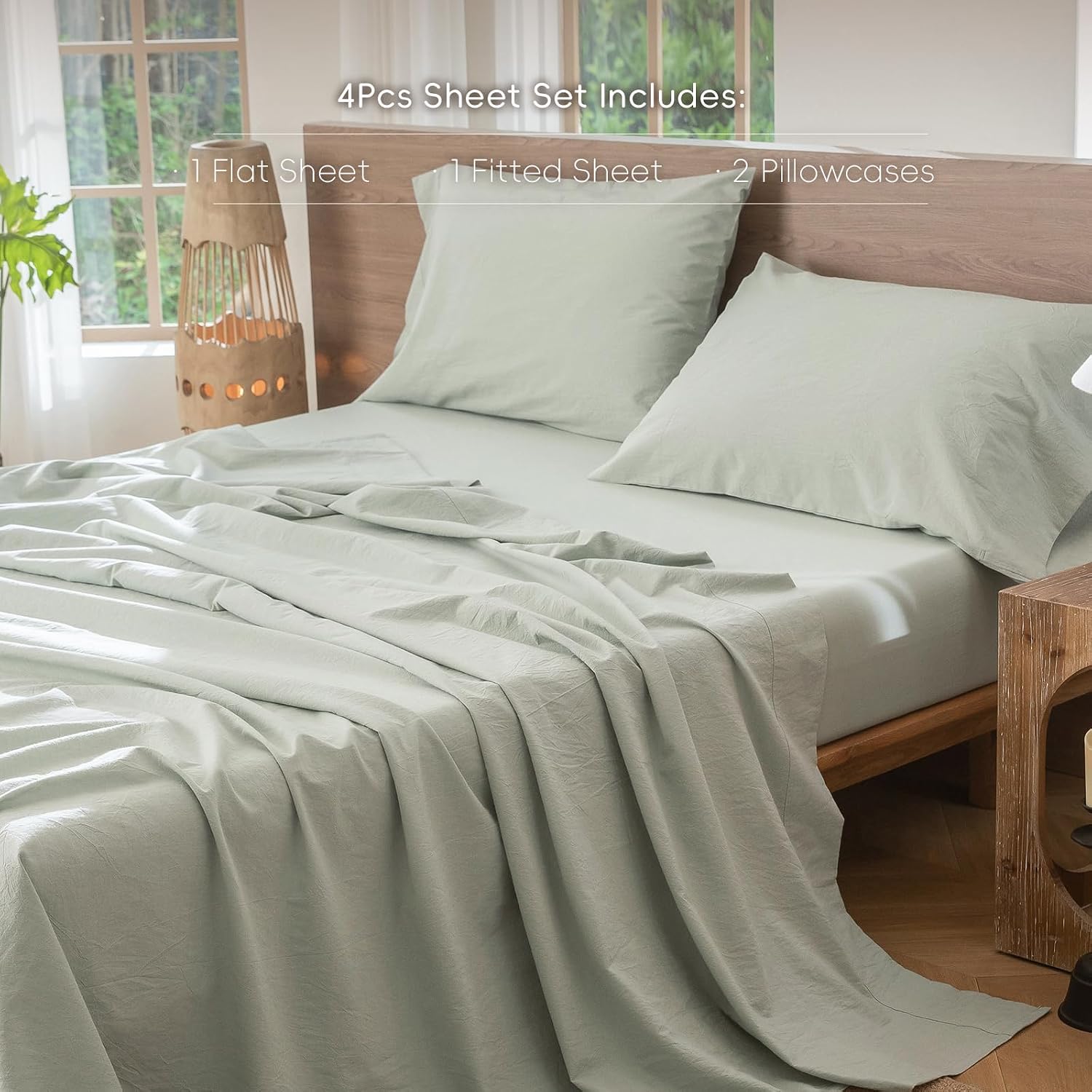 MooMee Sheet Set 100% Washed Cotton Lived-in Extra Deep Pocket Queen