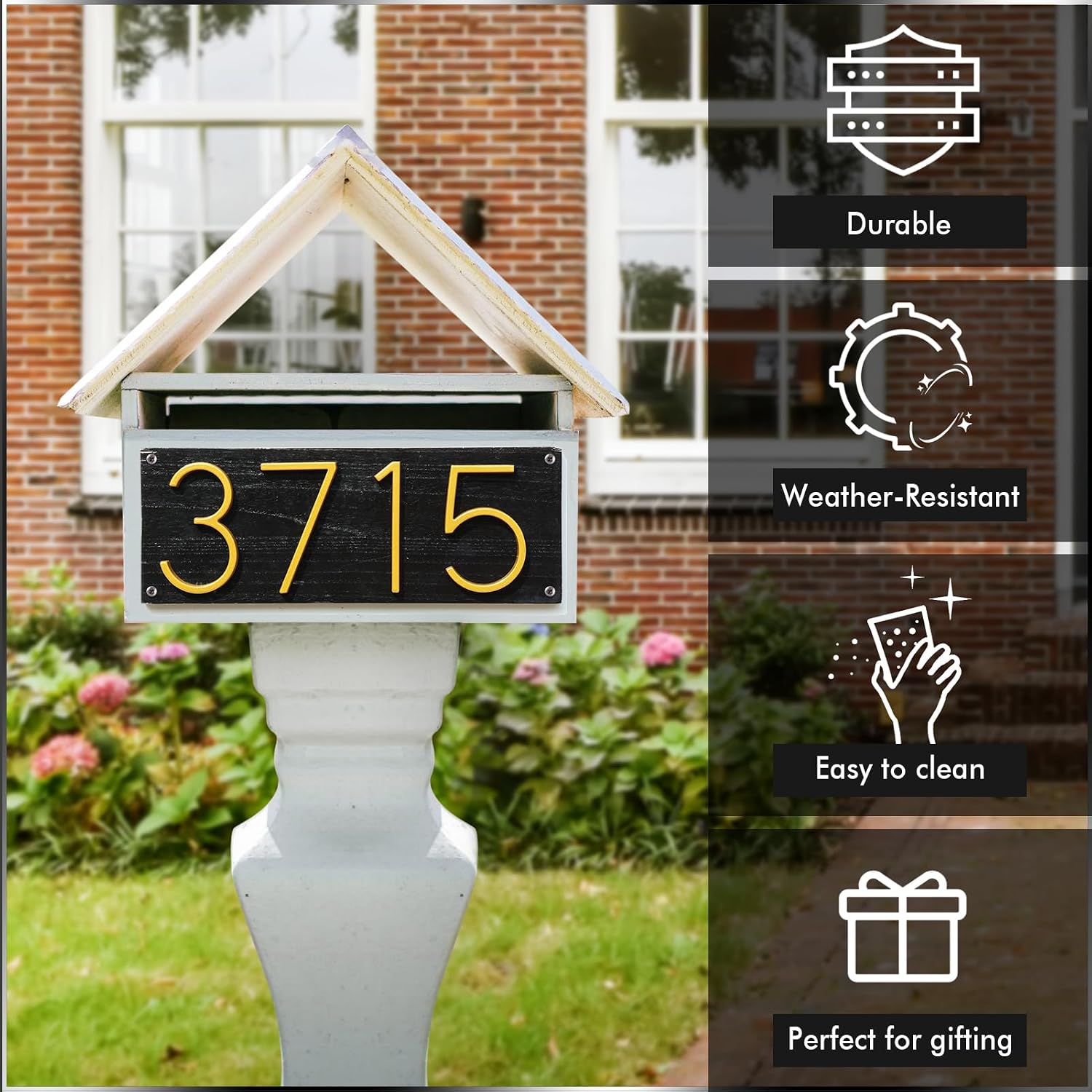 VONDERSO 5 Inch Floating House Numbers and Letters for Outside,Gold Metal Modern Outdoor Address Sign for Yard Street and Mailbox, Zinc Alloy Solid Address Numbers and Letters,number 4