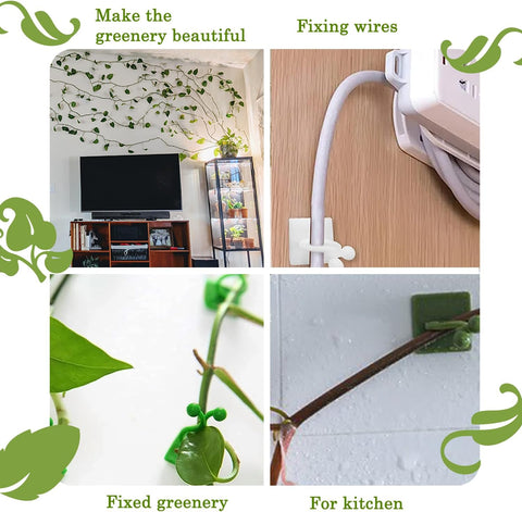 Tmofs 100Pcs Plant Climbing Wall Fixture Clips,Plant Fixer Invisible Wall Vines Fixing Clips Self-Adhesive Clips Plant Vine Traction for Indoor Outdoor Decoration and Cable Wire Fixing (Green)