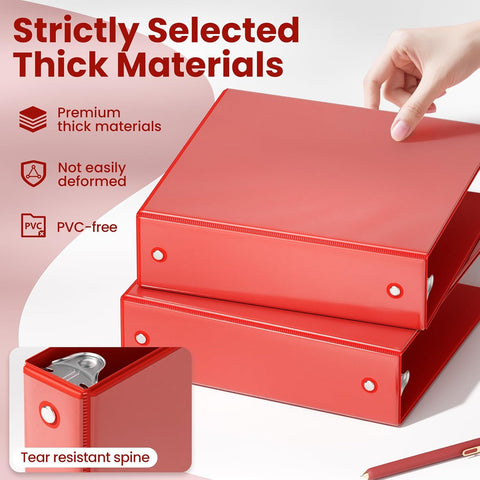 SUNEE 2 Inch Binders 3 Ring 6 Pack, Clear View Three Ring 2" Binders PVC-Free (Fit 8.5x11 Inches) for School or Office Supplies, Classic 6 Colors