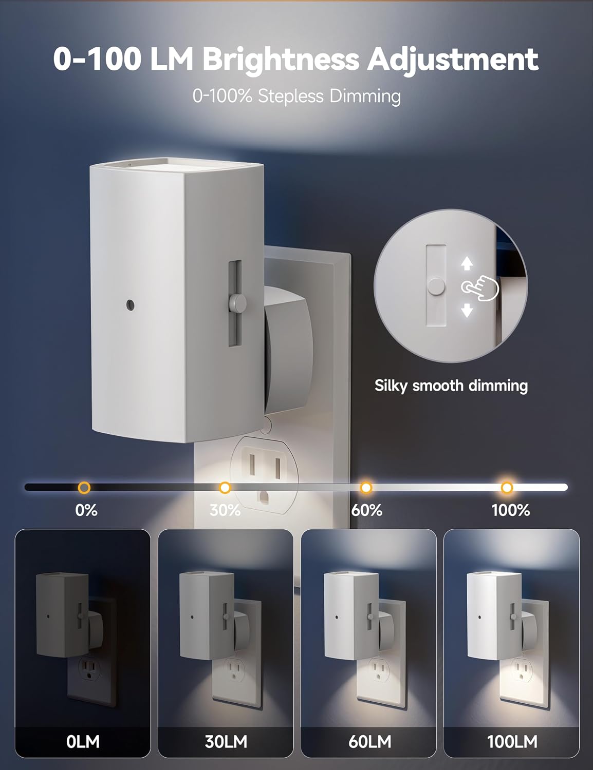 Brightown 2 Pack White Night Lights with Rotating Plug, Pure White