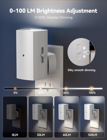 Brightown 2 Pack White Night Lights with Rotating Plug, Pure White