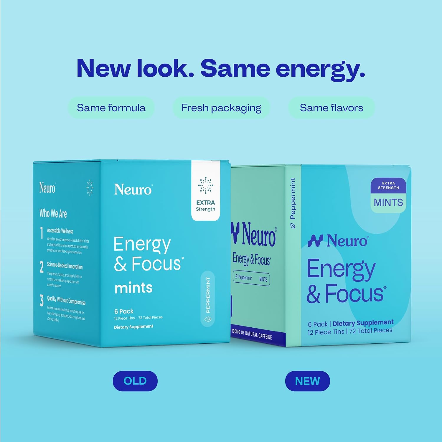 Neuro Energy & Focus Mints, Extra Strength, Peppermint, 72 Count