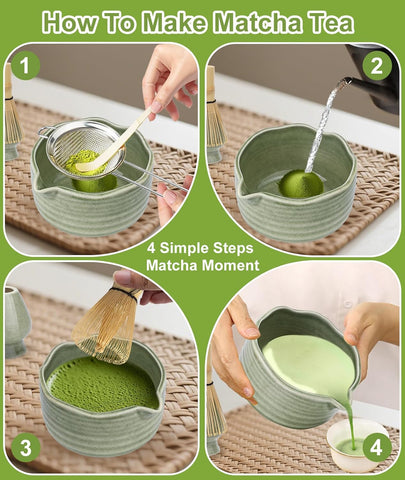 JBER Matcha Set with 17oz Ceramic Bowl, Bamboo Whisk, 7PCS Matcha Whisk Set