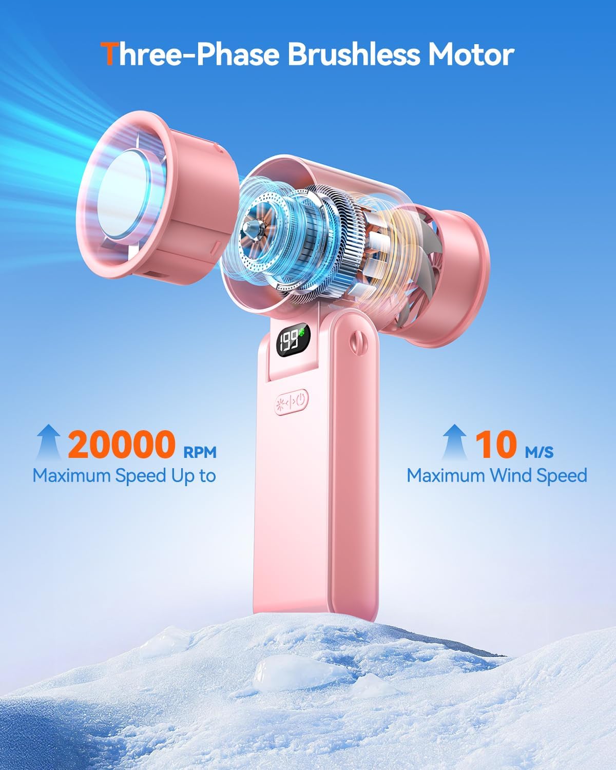 Portable Handheld Fan with Ice Cooler, 199 Speed Personal Fan,5500mAh Rechargeable,20H Cooling Time,20000 RPM Powerful Motor, Summer Essential for Travel/Outdoor/Office, Pink