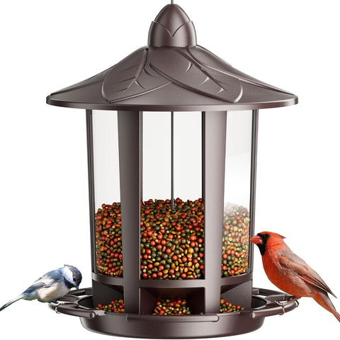 Birdream Bird Feeders for Outdoor Hanging, Assembly Required, 1-Min Easy Setup, Charming Castle Design, Attracting Cardinals Chickadees Goldfinches & Sparrows - Brown