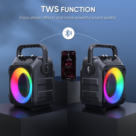 Karaoke Machine, Portable Bluetooth Speaker with 2 Wireless Microphones for Adults & Kids with Lights, Karaoke Microphone with PA System Supports USB/TF/REC/FM/AUX for Home Party