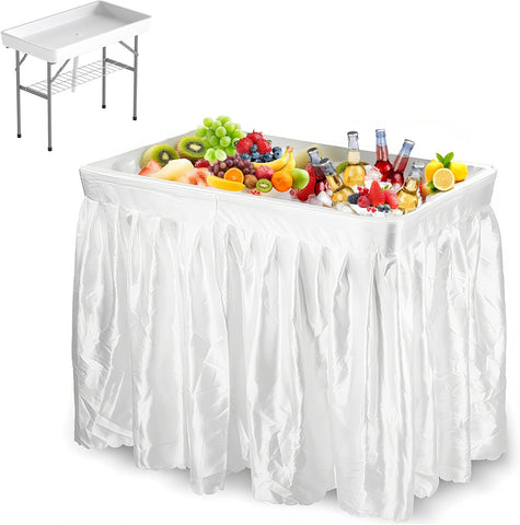 LHBcraft 4 Foot Folding Party Ice Cooler Table, Portable Tailgate Camp Fishing Cleaning, Ice Table with Matching Skirt & Drain Hose, Cooler for Events for Party, Picnic, BBQ, Camping, White