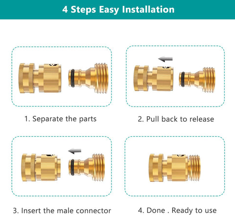 FINEST+ Garden Hose Quick Connector, Solid Brass 3/4 Inch Thread Fitting No-Leak Water Hose Female and Male Easy Connect (6 Sets)