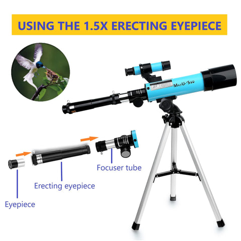 MaxUSee Telescope F360X50mm for Astronomy Beginners, Refractor Telescope with Tabletop Tripod & Finder Scope, Travel Telescope includes 3 Magnification Eyepieces and Moon Mirror