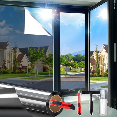 One Way Window Privacy Film Sun Heat Blocking, Reflective Mirror for Glass Windows Cover, Static Cling, Removable, Anti-UV, Anti-Glare Window Tint for Home, Silver, 17.5 Inch * 157.4 Inch