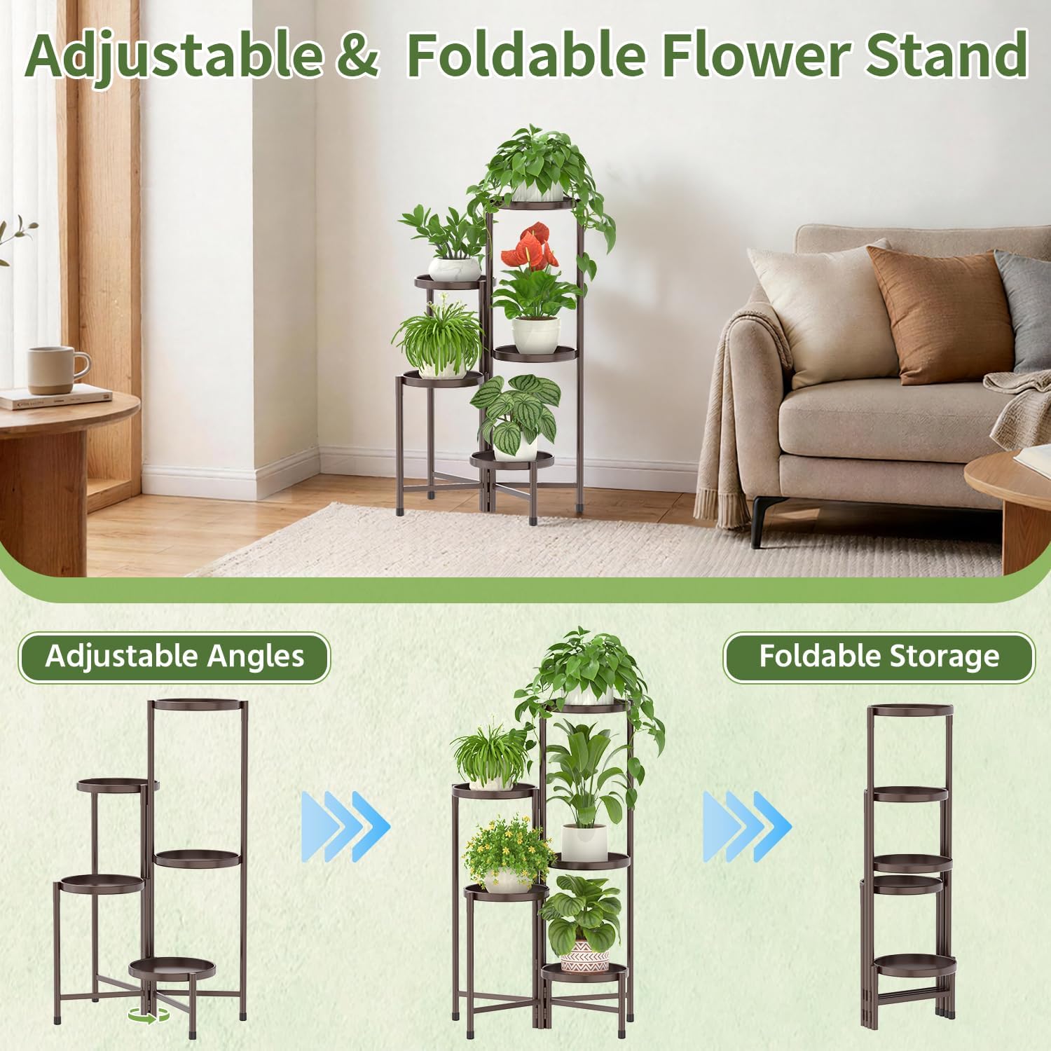 LASZOLA Plant Stand Indoor with 10 Inch Large Metal Tray, 5 Tier Bronze