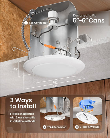Sunco 24 Pack 6 Inch Flush Mount LED Disk Lights, 5CCT, 12W=65W, Dimmable