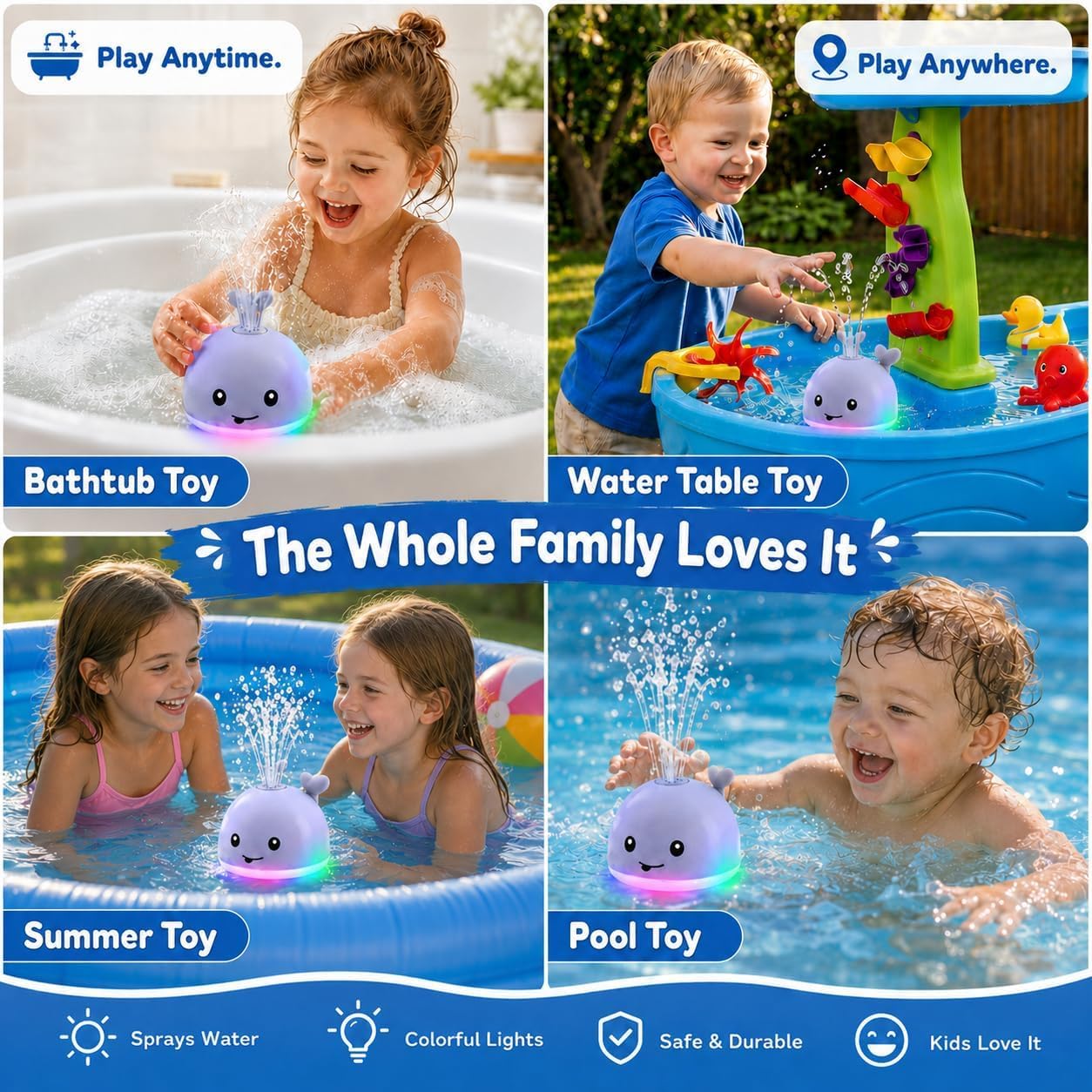 Gigilli Baby Bath Toys, Light Up Whale Bath Toy Sprinkler for Kids Boy Girl
