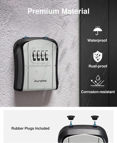 Puroma Key Lock Box Outdoor 4 Digit Code Combination Lockbox House, 4 Gray