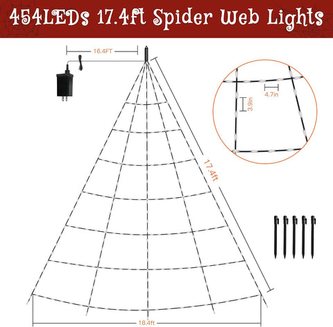 Ollny Halloween Lights Outdoor 454 LED Spider Web Lights Purple 17.4FT Tall