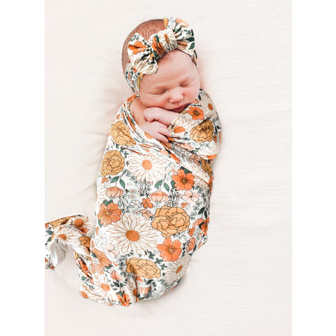 Konssy Baby Blanket & Headband Set, 32 x 32 Inch Swaddle Receiving Blanket