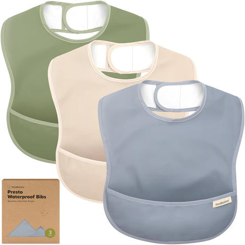 KeaBabies 3-Pack Waterproof Baby Bibs for Eating, Lightweight, Slate