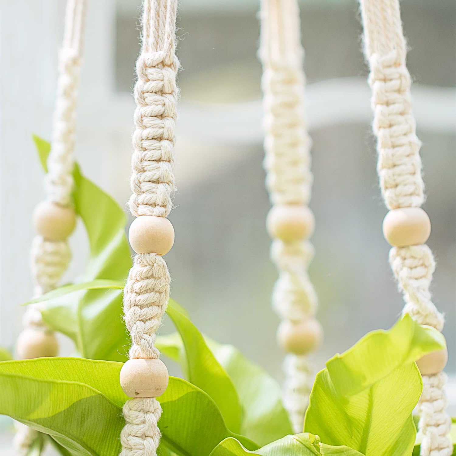 Mkono 43 Inch Macrame Plant Hanger Indoor Hanging Planter Holder Ivory 2Pc