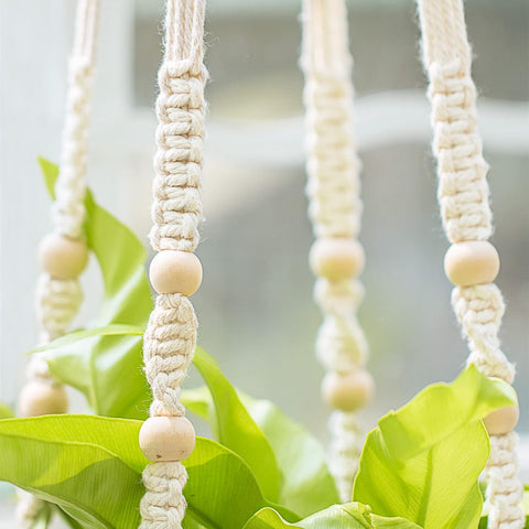 Mkono 43 Inch Macrame Plant Hanger Indoor Hanging Planter Holder Ivory 2Pc