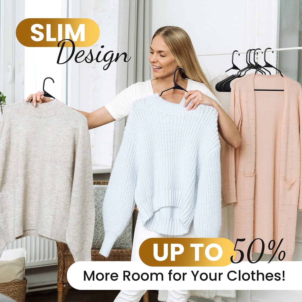 Our Modern Space 100 Pack Adult Plastic Hanger for Shirt Pants Coats Dresses Skirts Suits Jackets - Standard Thick Coat Hanger - Sturdy & Durable Design with Shoulder Grooves Hook - Black
