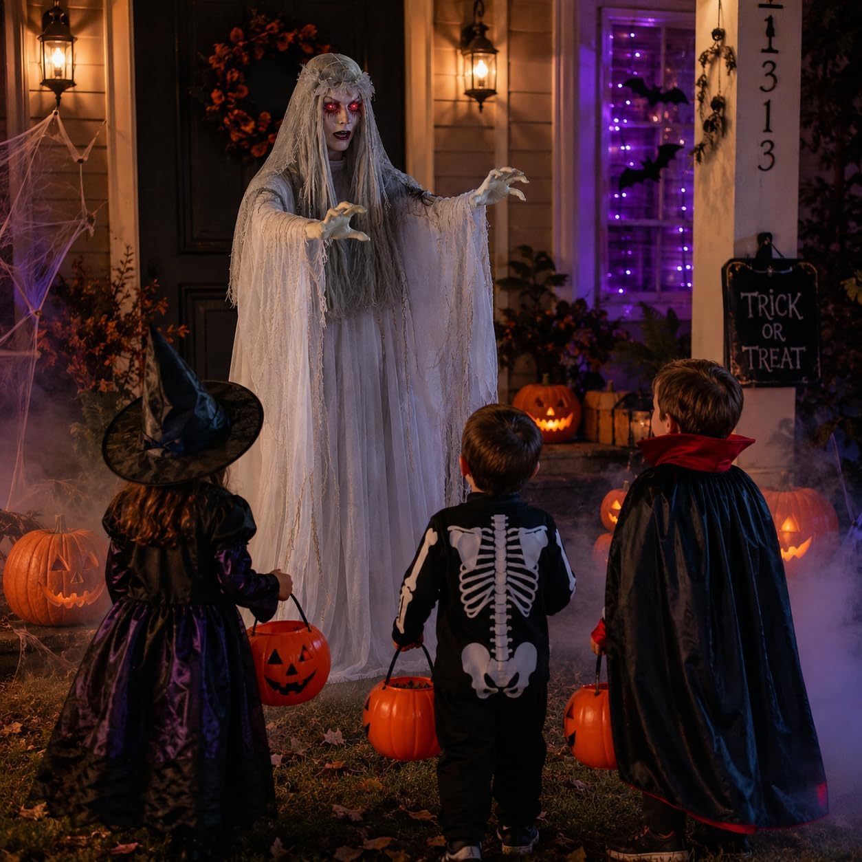 Fun Express Spooky Standing Ghost Girl Animated Halloween Decoration, 5.7ft