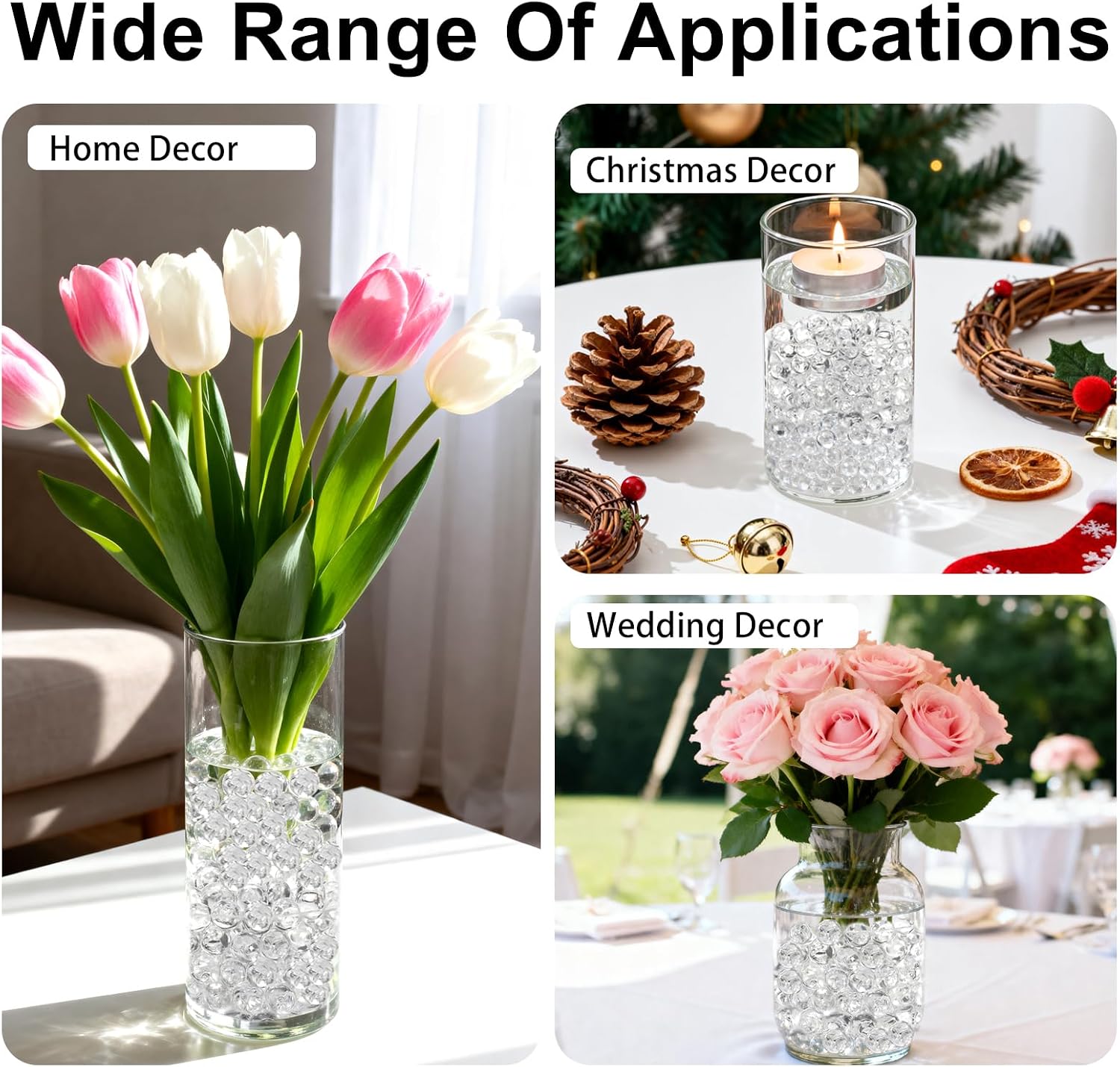 FALAMON 140,000 Clear Water Gel Beads for Vases, Transparent Vase Filler, Christmas Decoration, Wedding Centerpiece, Floating Candles, Floral Decoration
