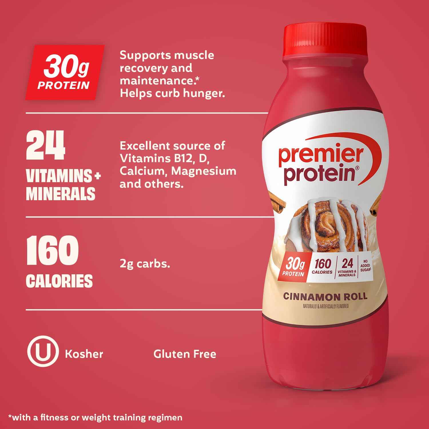 Premier Protein 30g High Protein Shake, Cinnamon Roll, 12 Pack
