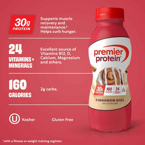 Premier Protein 30g High Protein Shake, Cinnamon Roll, 12 Pack