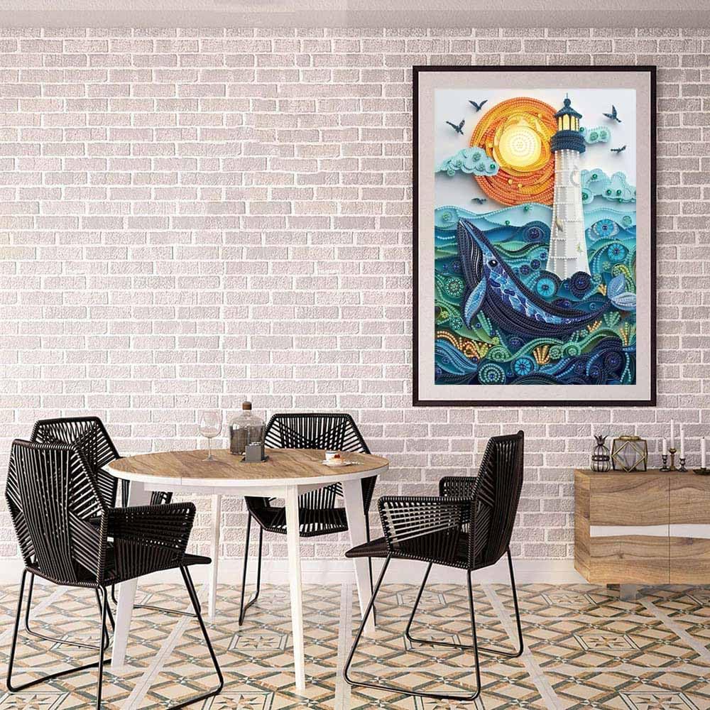 ZQEATRY Moon Lighthouse Special Shape Diamond Art Kits for Adults Beginners,DIY Sea Dolphin Crystal Rhinestones Diamond Painting Kit for Adults,5D Diamond Art Painting for Home Wall Decor 12 X 16inch