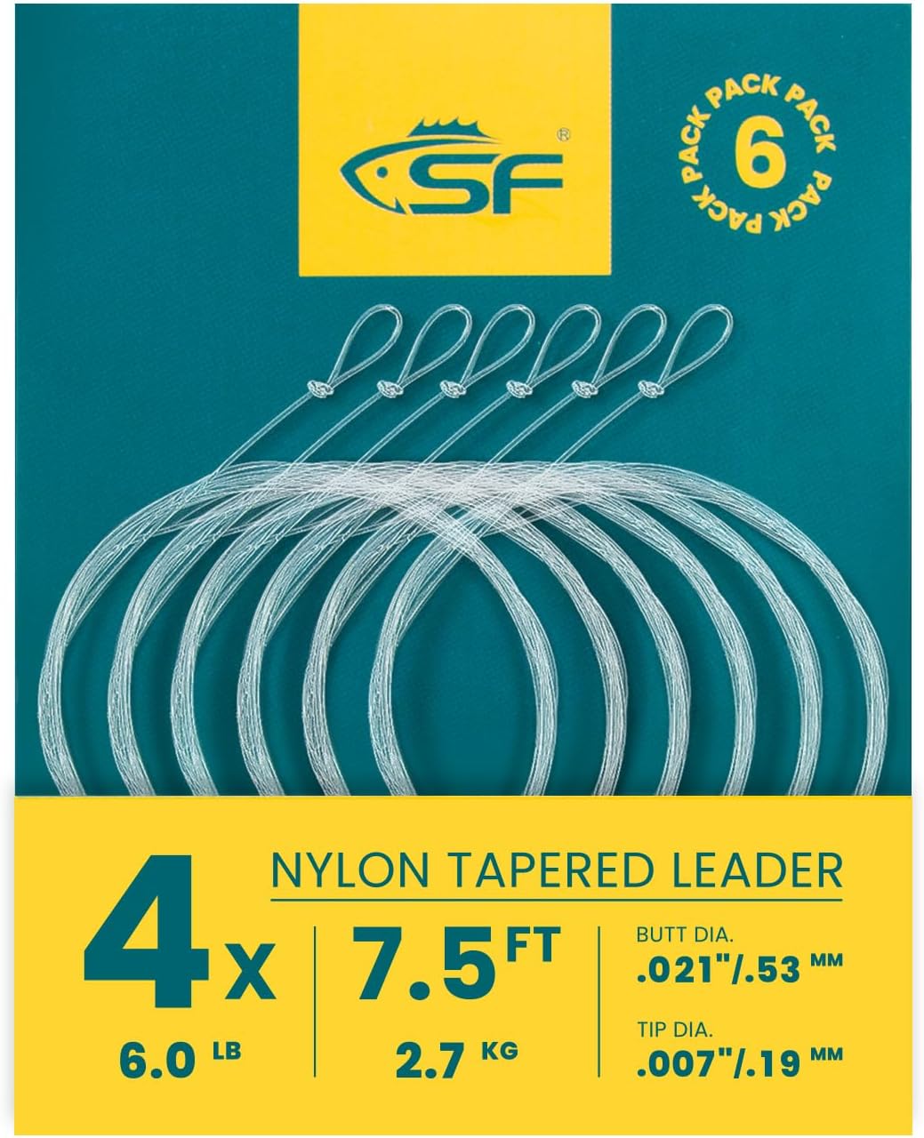 SF Pre-Tied Loop Fly Fishing Tapered Leader Nylon Clear Trout Freshwater Saltwater Bonefish Permit Bass Salmon Steelhead 7.5FT 9FT 10FT 12FT 15FT 0X 1X 2X 3X 4X 5X 6X 7X