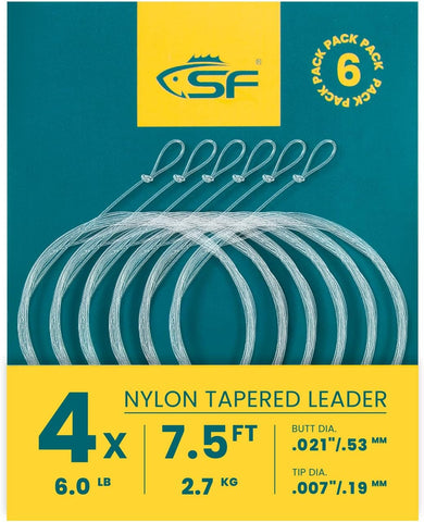 SF Pre-Tied Loop Fly Fishing Tapered Leader Nylon Clear Trout Freshwater Saltwater Bonefish Permit Bass Salmon Steelhead 7.5FT 9FT 10FT 12FT 15FT 0X 1X 2X 3X 4X 5X 6X 7X
