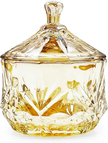 8oz Glass Candy Jar with Lid,Small Crystal Fall Candy Dish,Apothecary Jar for Cotton Balls Q Tips Small Accessories Office Bathroom Dining Room Organizer (Amber)