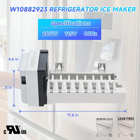 W10882923 Refrigerator Ice Maker for Whirlpool Maytag KitchenAid
