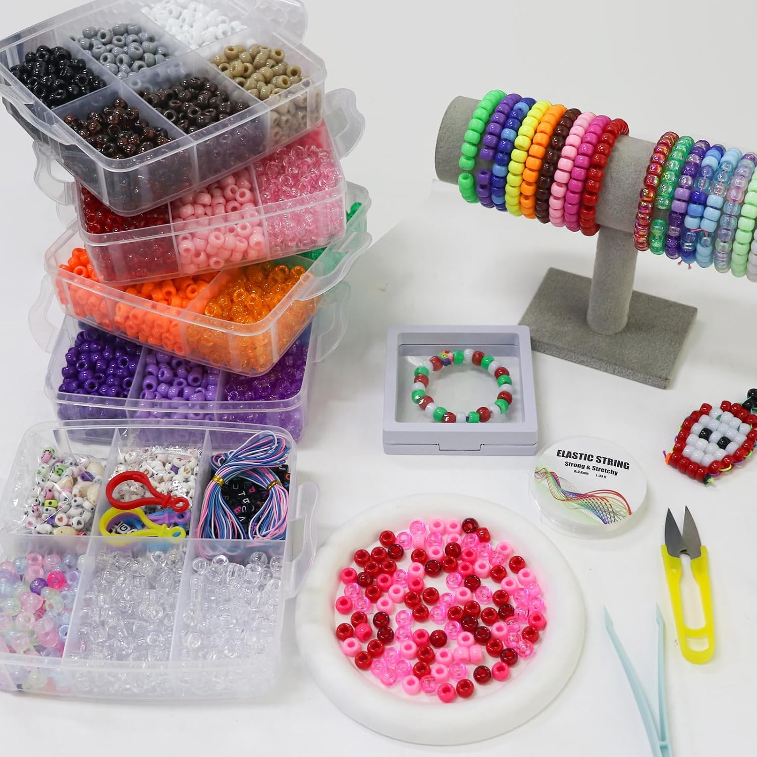LIS HEGENSA Pony Beads Bulk,Kandi Beads for Necklace Jewelry Making Hair Braiding,Bracelets Making Kits,Hair Bead,Bracelet Beads,Plastic Beads for Crafts Braids Girls (27 Color,6400PCS)