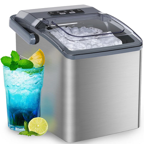 Ice Makers Countertop - Ice Maker Machine 6 Mins 9 Bullet Ice, 26 Lbs/24 Hrs, Portable Countertop Ice Maker with Self Cleaning Function, Ice Maker for Home/Kitchen/Party, Stainless Steel