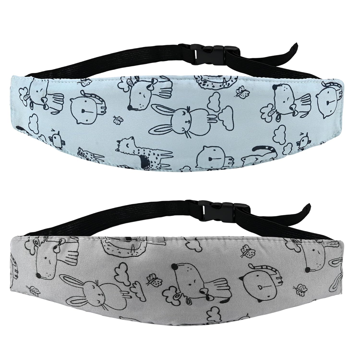 Luckyiren 2-Pack Baby Car Seat Head Support Strap Set, Minimalist Beige Stars and Stripes Pattern, Cotton, Machine Washable, 8.4x4x1.1 Inches