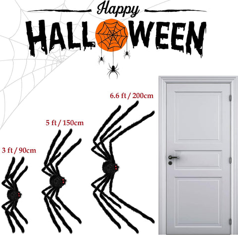 3 Pcs Giant Halloween Spider Decorations Set, Realistic Black Hairy Spiders