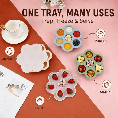 PandaEar 3 Pack Baby Food Freezer Tray with Lids, Silicone Baby Food Storage Container for Homemade Baby Food, Purees, Breastmilk (Blue/Green/Carnation)