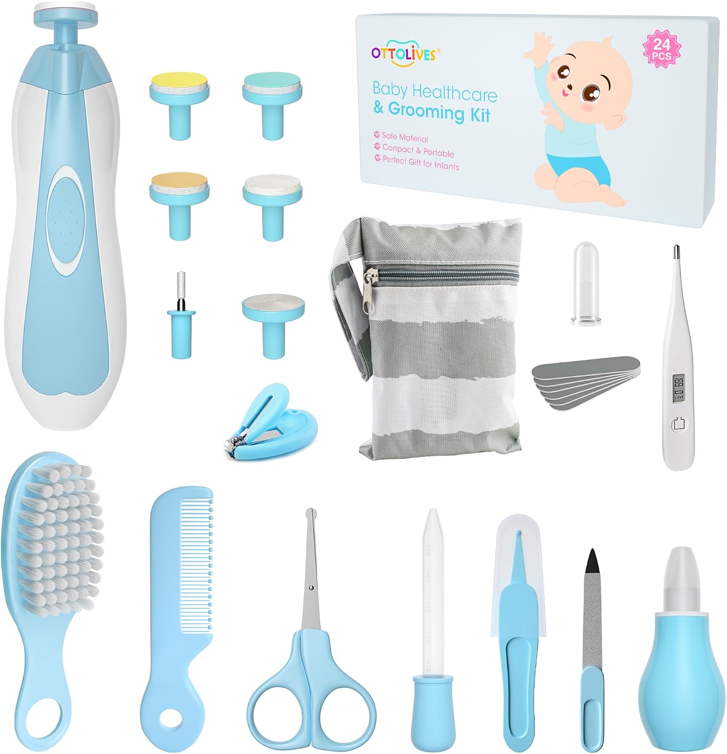Baby Grooming Kit with Electric Nail Trimmer, 0-3 Years+, Blue