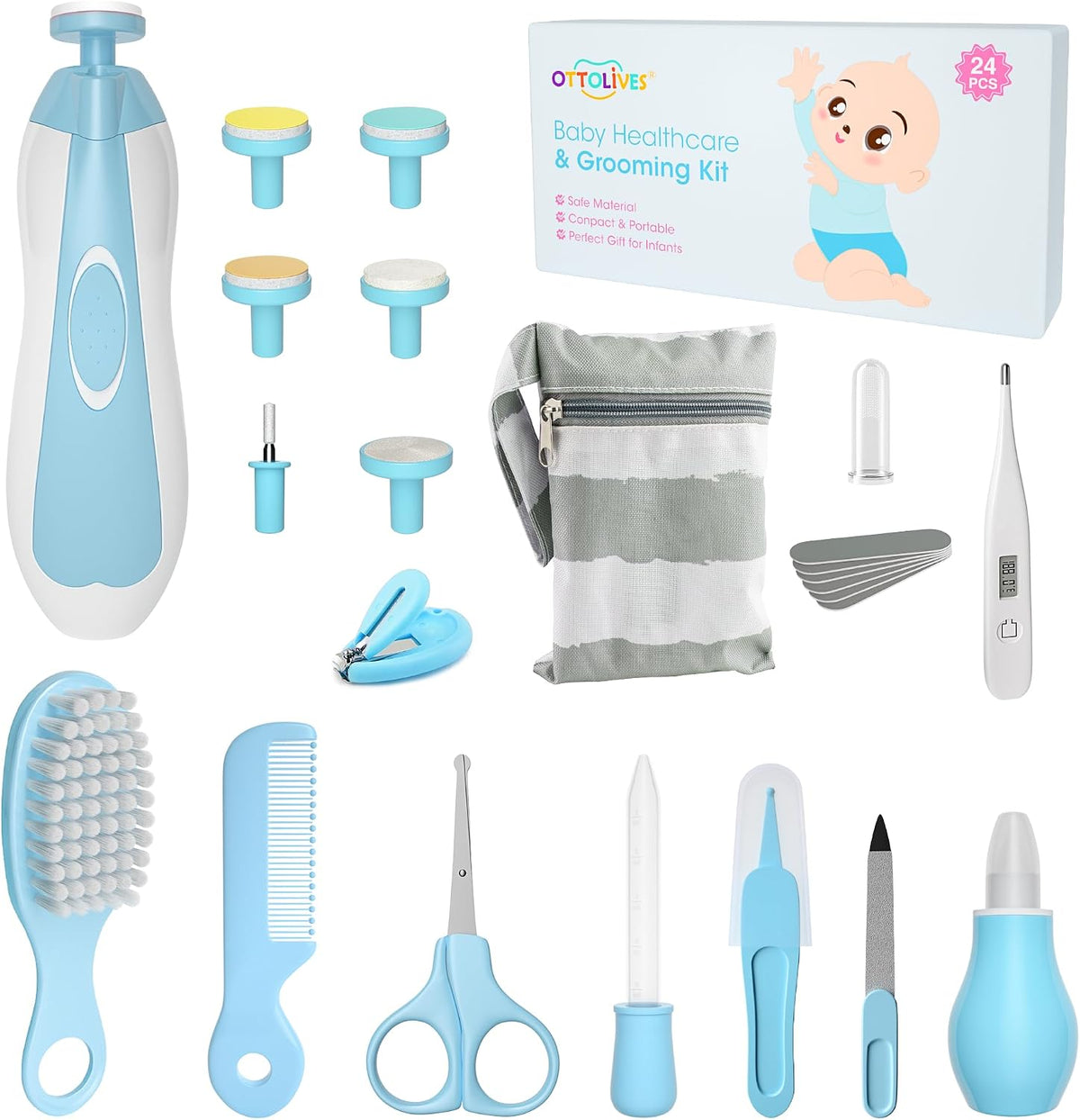 Baby Grooming Kit with Electric Nail Trimmer, 0-3 Years+, Blue