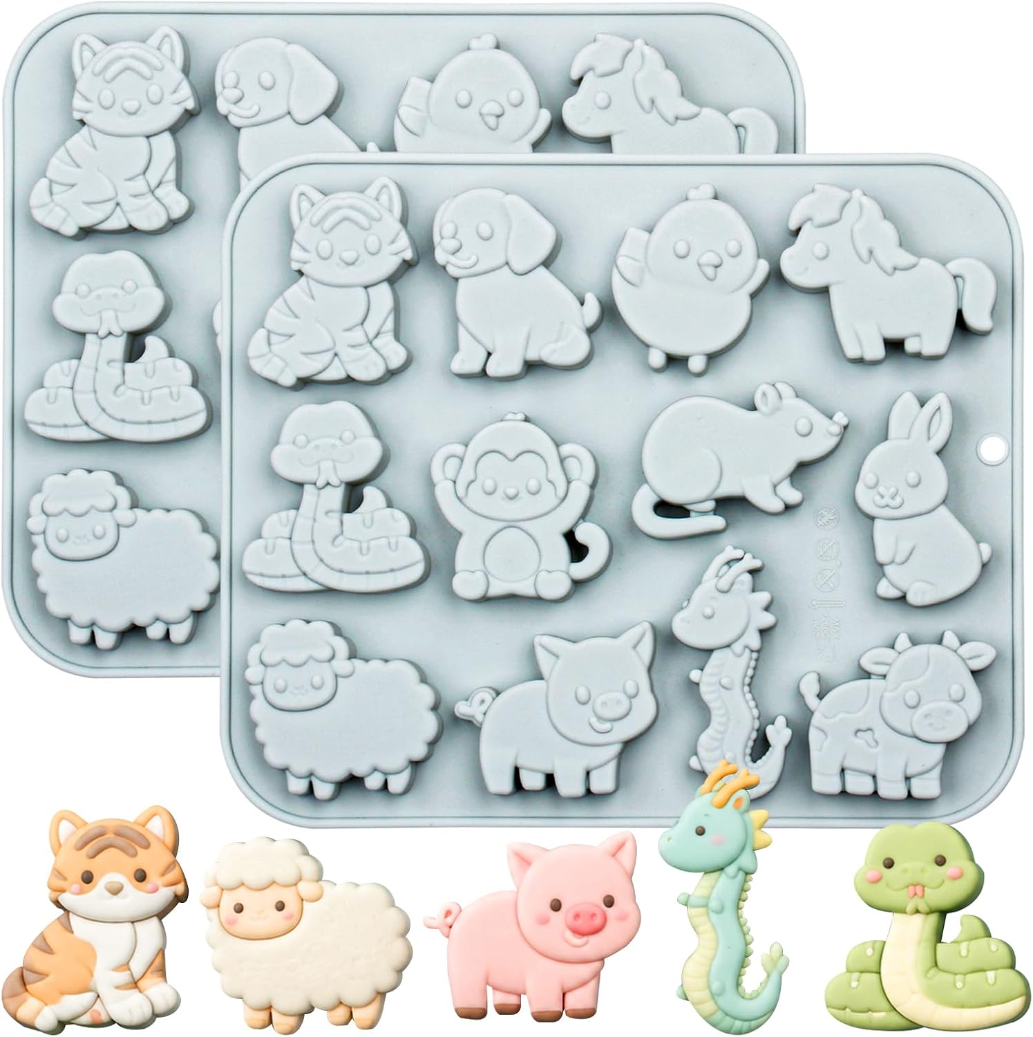2pcs Animal Chocolate Silicone Molds, 12-Cavity, 7.83 x 6.57 inches