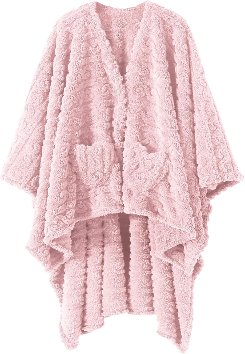 Wearable Blanket Poncho Cape Wrap for Adult, Cozy Sherpa Fleece Pocketed Shawl TV Throw Blankets for Office and Lounge,Pink