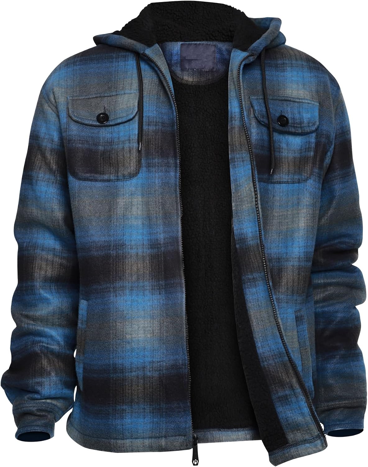 Gary Com Heavy Thick Flannel Plaid Jacket Sherpa Fleece Lined Hoodies for Men Zip Up Winter Warm Coat Zipper Sweatshirt