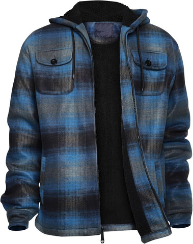 Gary Com Heavy Thick Flannel Plaid Jacket Sherpa Fleece Lined Hoodies for Men Zip Up Winter Warm Coat Zipper Sweatshirt
