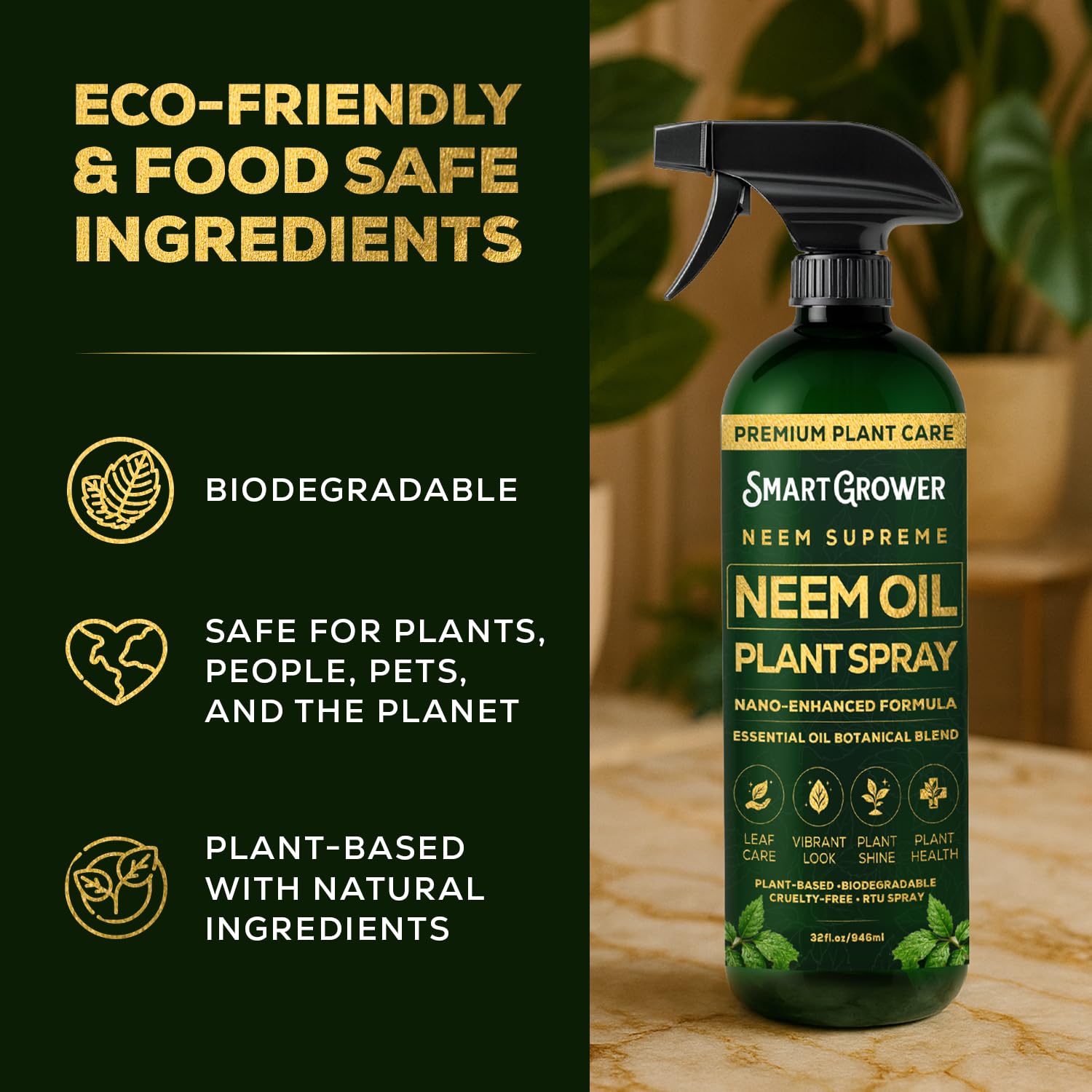 Neem Oil Spray for Plants Botanical Blend, with Natural Essential Oil, 32oz