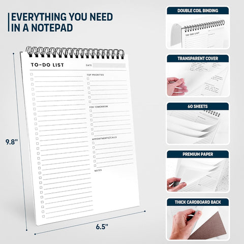 To Do List Notepad with Multiple Functional Sections, Spiral Daily Planner