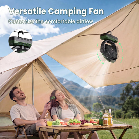FRIZCOL 3-in-1 Camping Fan - Portable Fans Rechargeable - 24000mAh Battery Powered Fan with Light & Remote for Indoor, Outdoor, Tent, Travel, Fishing, Jobsite, Gifts for Men Dad Him - Green
