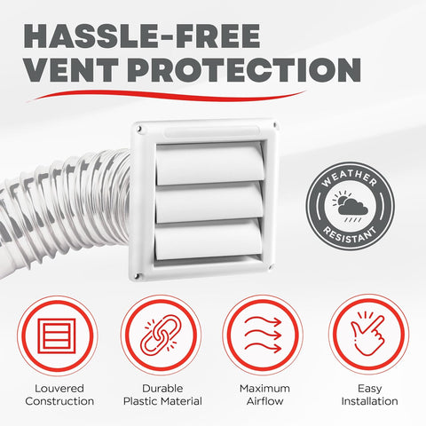 Deflecto Outdoor Dryer Vent Cover 4-Inch with Louvered Gravity Damper White